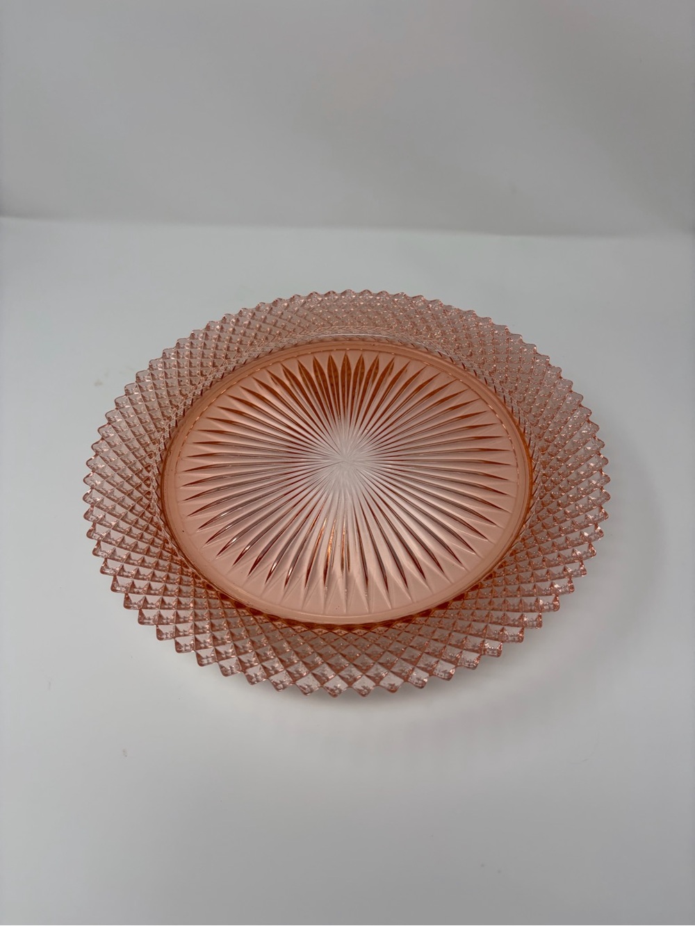 VTG ANCHOR HOCKING PINK DEPRESSION MISS AMERICA STARBURST OVAL PLATE PLATTER